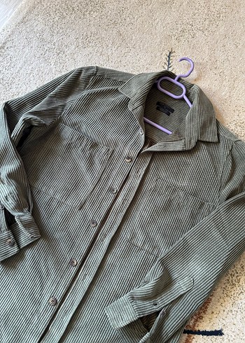 Gri Düğmeli Kadın Kadife Gömlek - Görsel 2