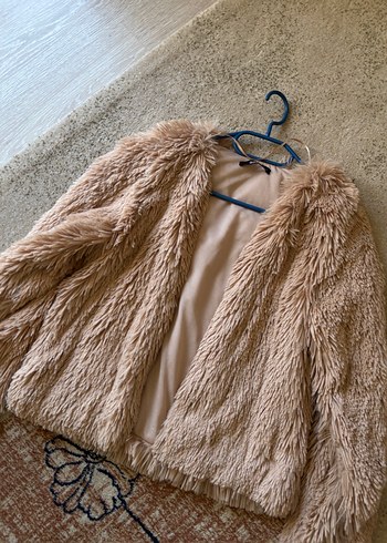 Bej Kadın Midi Suni Kürk Ceket - Görsel 2
