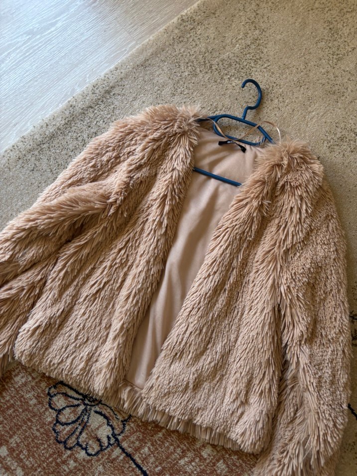 Bej Kadın Midi Suni Kürk Ceket - Görsel 2