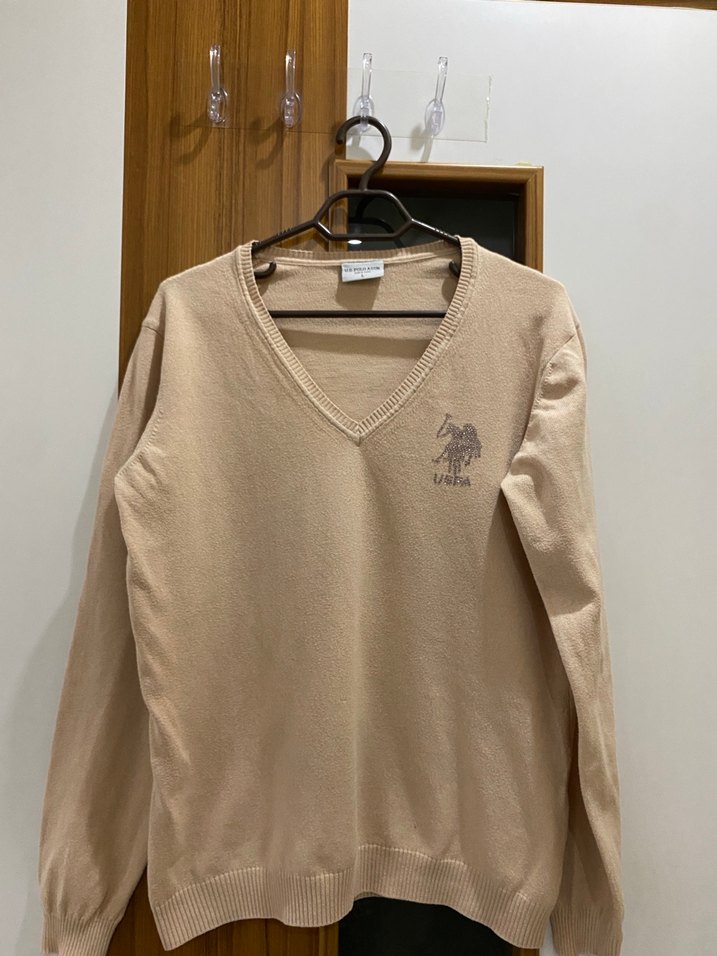 Polo Marka Pudra Yaka Pamuklu Kadın Kazak - Görsel 4