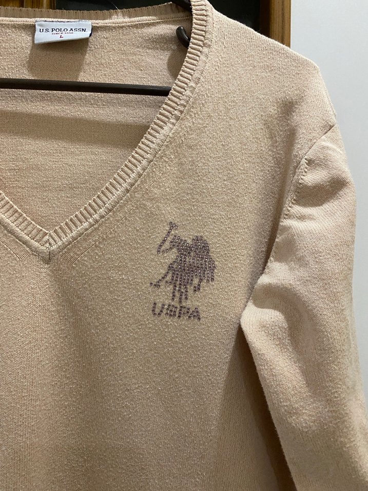 Polo Marka Pudra Yaka Pamuklu Kadın Kazak - Görsel 2