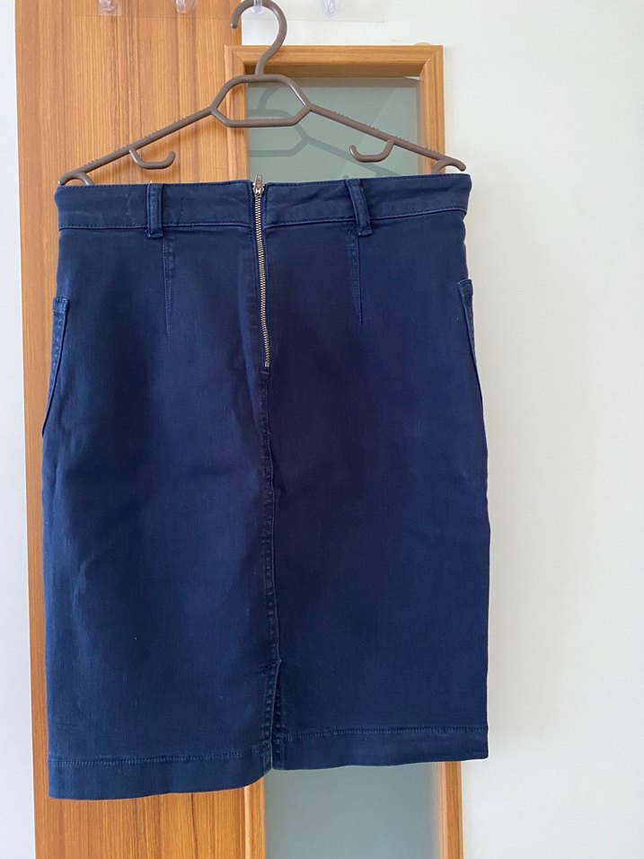 Lacivert Kadın Midi Kot Etek - Görsel 3