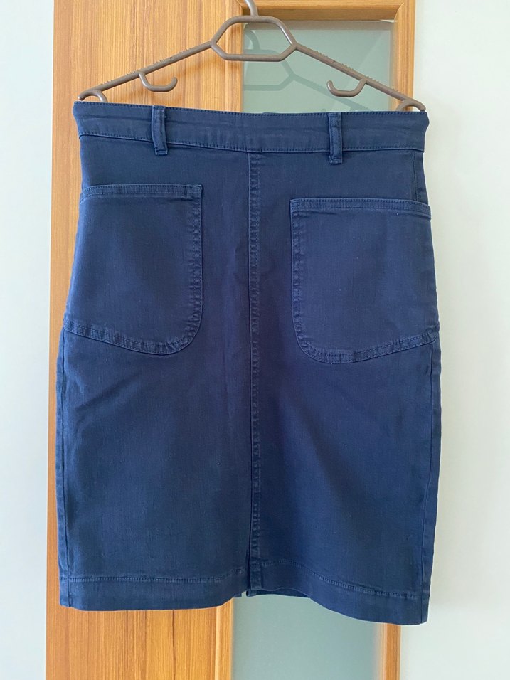 Lacivert Kadın Midi Kot Etek - Görsel 2