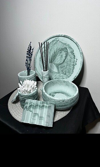 Beden StilEvim Beton yeşil Mermer Desenli Banyo Set