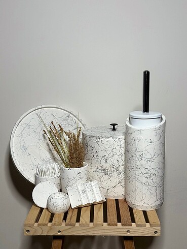 Diğer Stilevim Beton Gümüş Desenli Banyo Takımı Çöp Kovalı Tuvalet Wc 