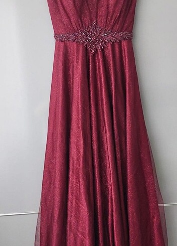 Bordo simli abiye