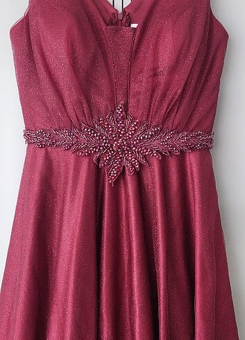36 Beden Bordo simli abiye
