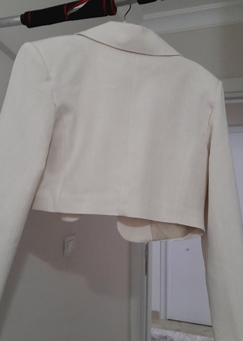 Beyaz Keten Mini Blazer - Görsel 6