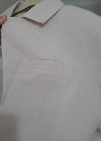 Beyaz Keten Mini Blazer - Görsel 7