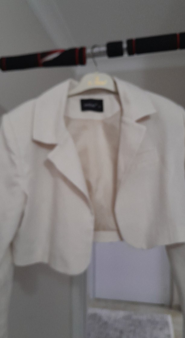 Beyaz Keten Mini Blazer - Görsel 3