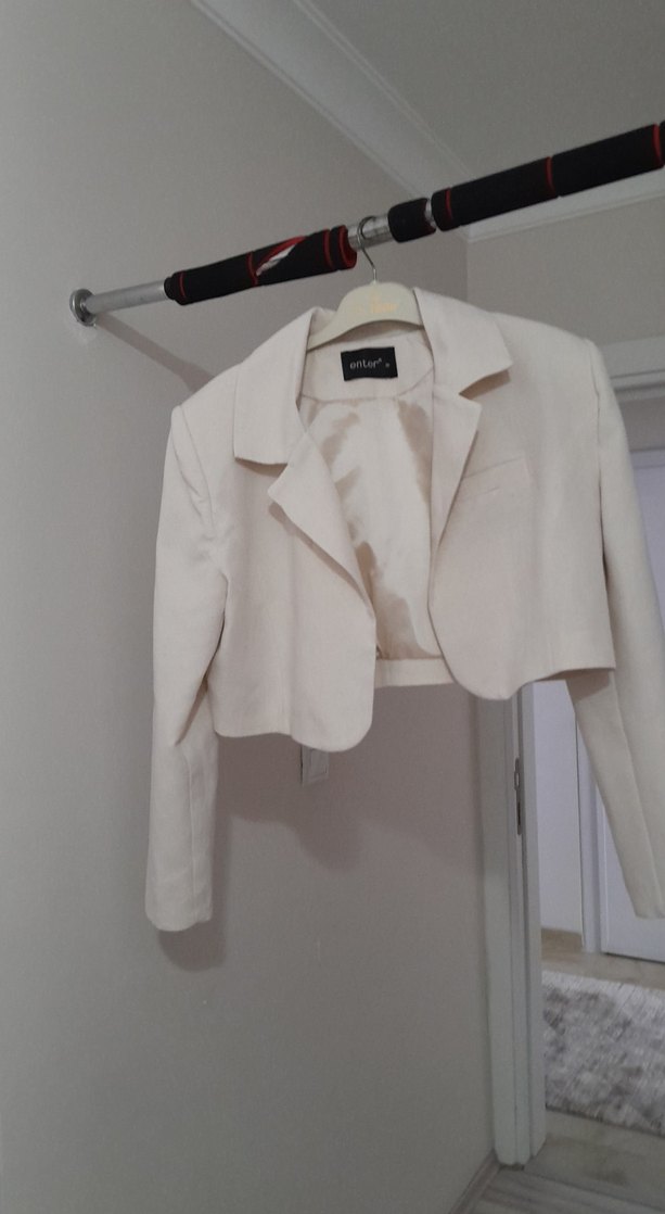 Beyaz Keten Mini Blazer - Görsel 4