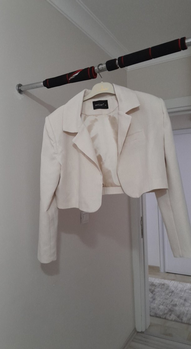 Beyaz Keten Mini Blazer - Görsel 5