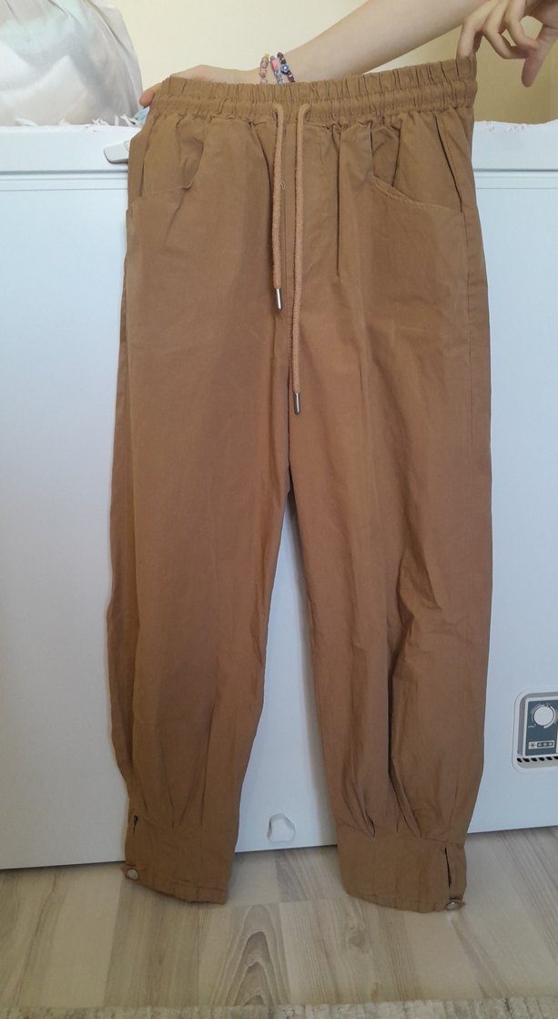 Bej Rahat Kesim Kadın Keten Pantolon - Görsel 2