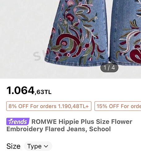 xxl Beden Shein Çiçek Baskılı Flare Kot Pantolon