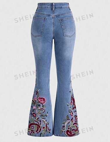 Sheinside Shein Çiçek Baskılı Flare Kot Pantolon