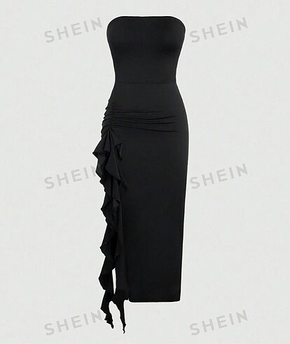 Shein Siyah Asimetrik Elbise
