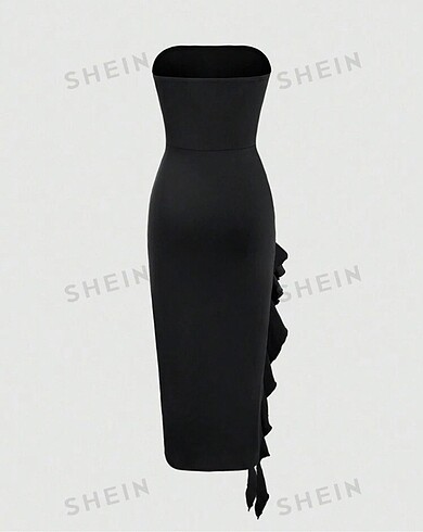 Sheinside Shein Siyah Asimetrik Elbise