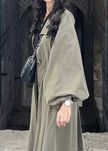 Kadın Kemerli Uzun Keten Trençkot - Görsel 4