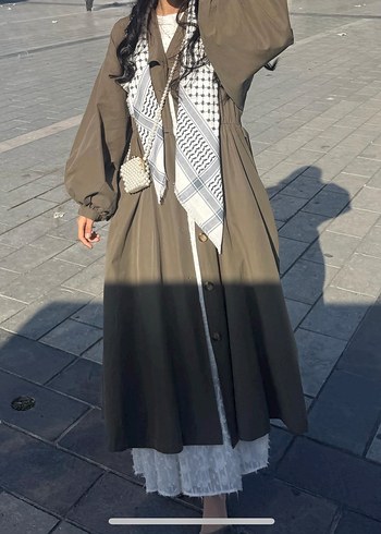 Kadın Kemerli Uzun Keten Trençkot - Görsel 2