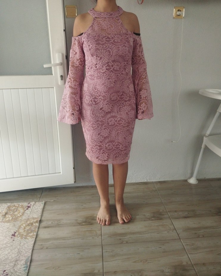 Dantel Detaylı Pudra Pembe elbise - Görsel 2