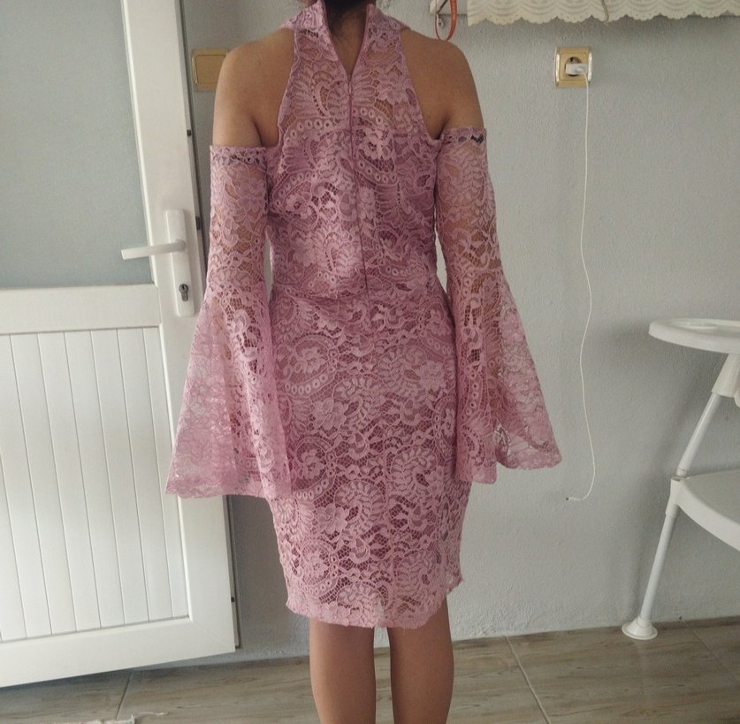 Dantel Detaylı Pudra Pembe elbise - Görsel 3