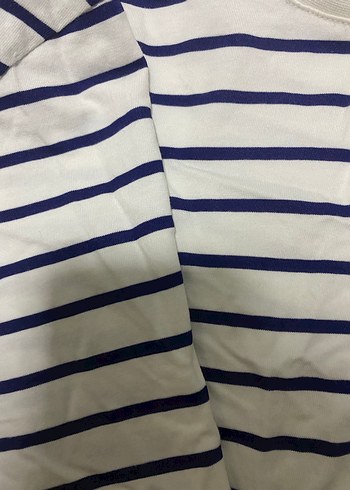 Lacivert beyaz çizgili oversize crop - Görsel 4