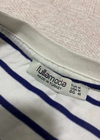 Lacivert beyaz çizgili oversize crop - Görsel 5