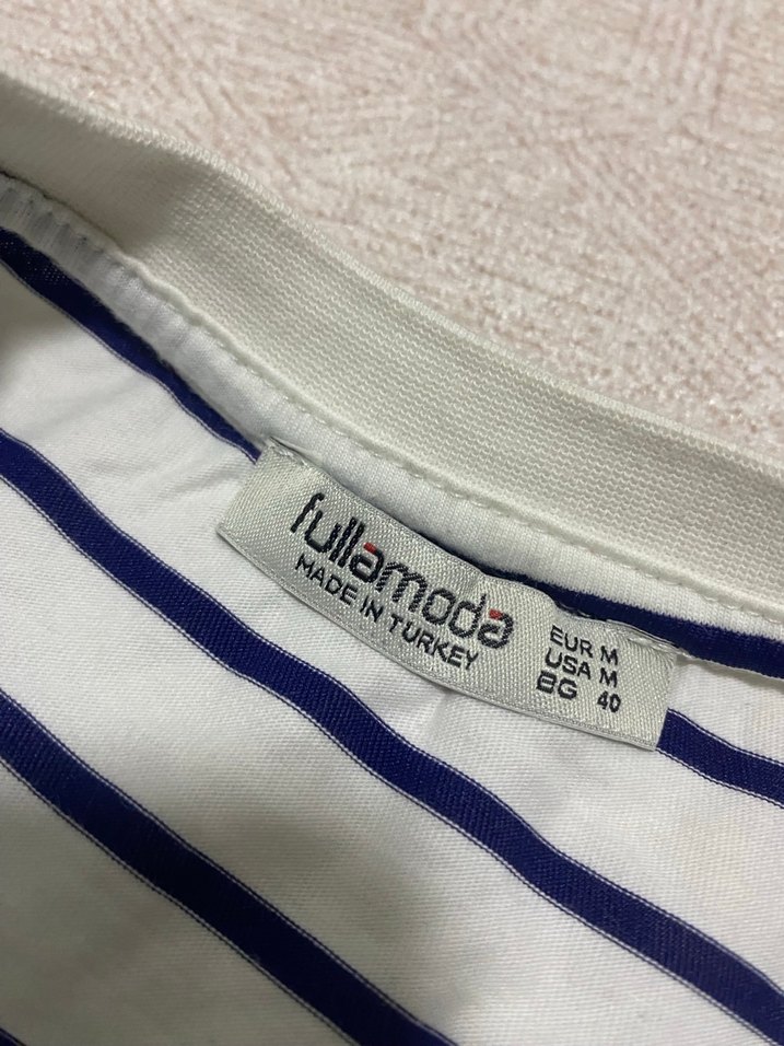 Lacivert beyaz çizgili oversize crop - Görsel 5