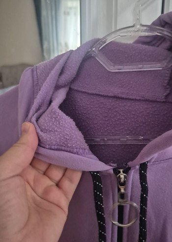 Mor Fermuarlı Kapüşonlu Kadın Sweatshirt - Görsel 2