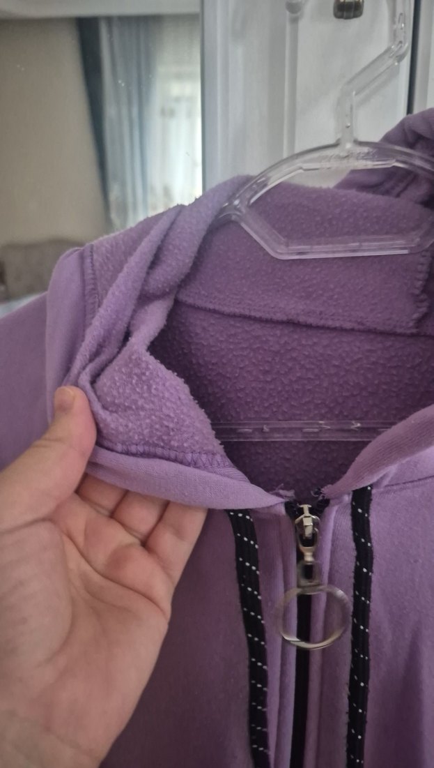 Mor Fermuarlı Kapüşonlu Kadın Sweatshirt - Görsel 2