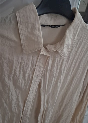 Bej Keten Düğmeli Kadın Gömlek - Görsel 4