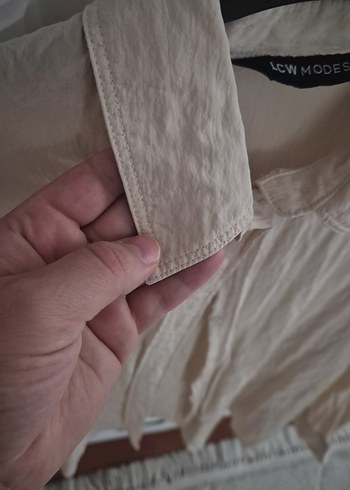 Bej Keten Düğmeli Kadın Gömlek - Görsel 3