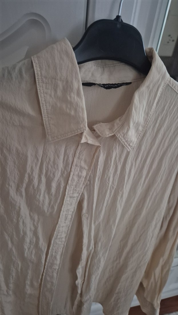 Bej Keten Düğmeli Kadın Gömlek - Görsel 4