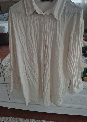 Beyaz Pilili Keten Kadın Gömlek - Görsel 4