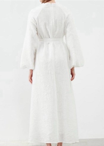 Beyaz Keten Salaş Uzun Elbise - Görsel 2