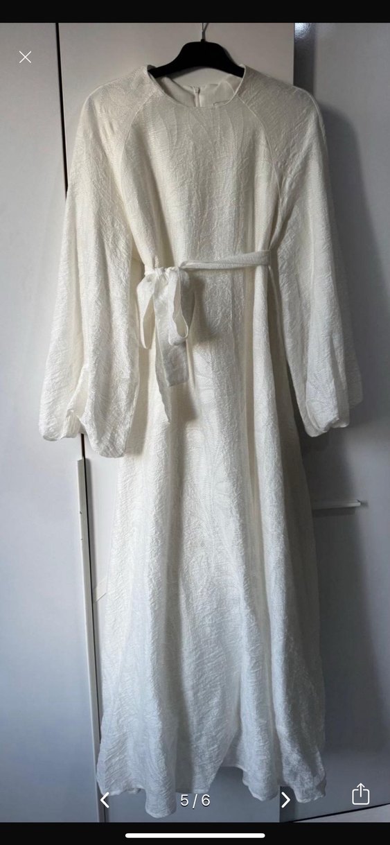Beyaz Keten Salaş Uzun Elbise - Görsel 5