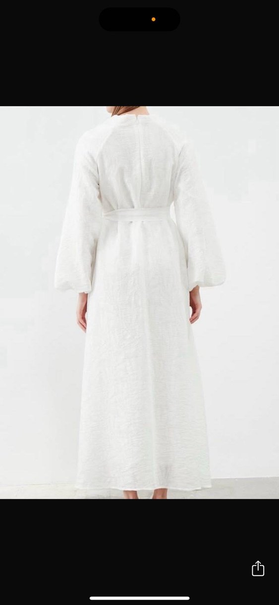 Beyaz Keten Salaş Uzun Elbise - Görsel 2