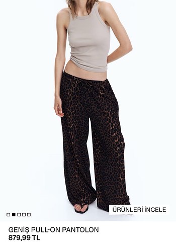 Kahverengi Leopar Desenli Midi Pantolon - Görsel 3