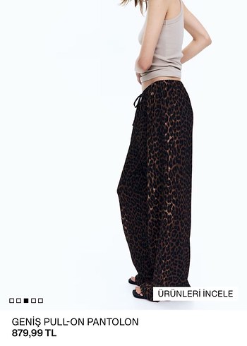 Kahverengi Leopar Desenli Midi Pantolon - Görsel 2