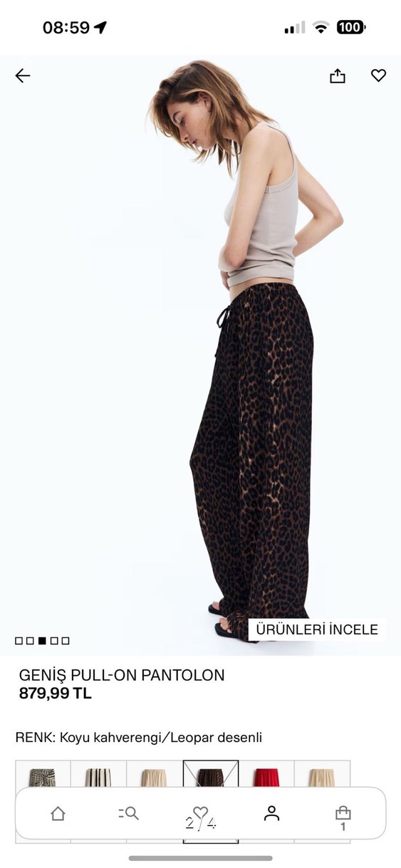 Kahverengi Leopar Desenli Midi Pantolon - Görsel 2