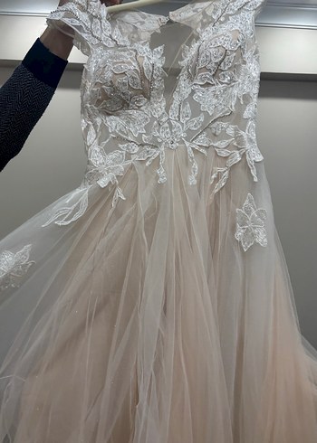 Bej Bohem V Yakalı Uzun Gelinlik - Görsel 16