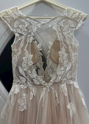 Bej Bohem V Yakalı Uzun Gelinlik - Görsel 8