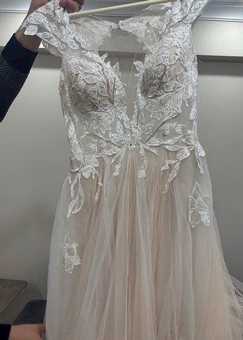 Bej Bohem V Yakalı Uzun Gelinlik - Görsel 11