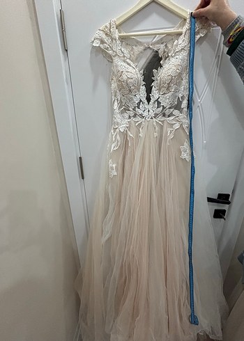 Bej Bohem V Yakalı Uzun Gelinlik - Görsel 12