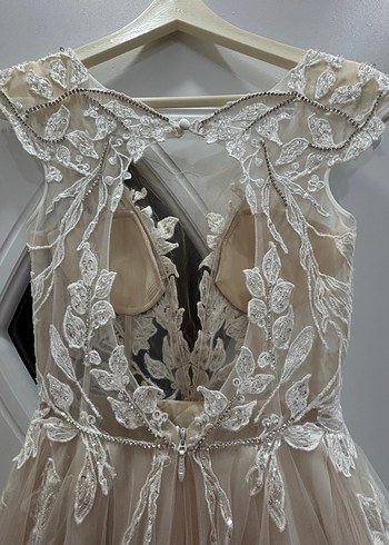 Bej Bohem V Yakalı Uzun Gelinlik - Görsel 13