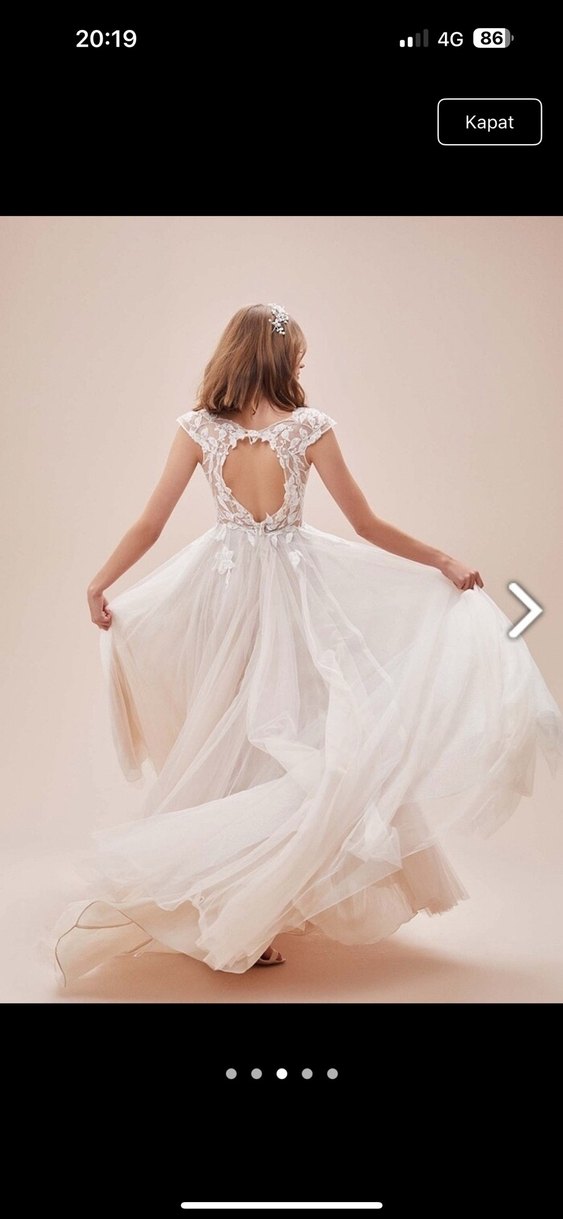 Bej Bohem V Yakalı Uzun Gelinlik - Görsel 2