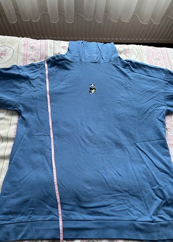 Kadın Mavi Kapüşonlu Rahat Sweatshirt - Görsel 3