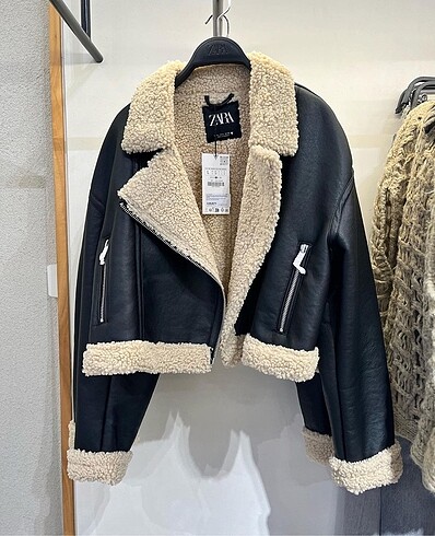 ZARA Deri Kürklü Crop Biker Ceket