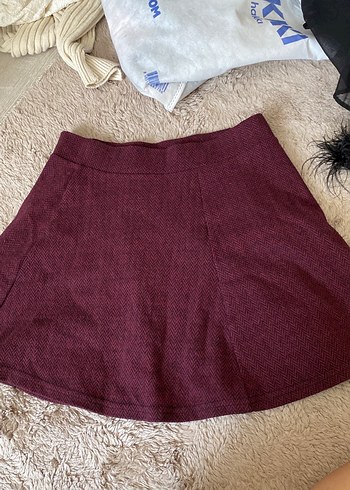 Bordo Örgü Mini Etek