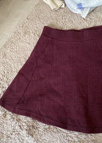 LC Waikiki Bordo Örgü Mini Etek